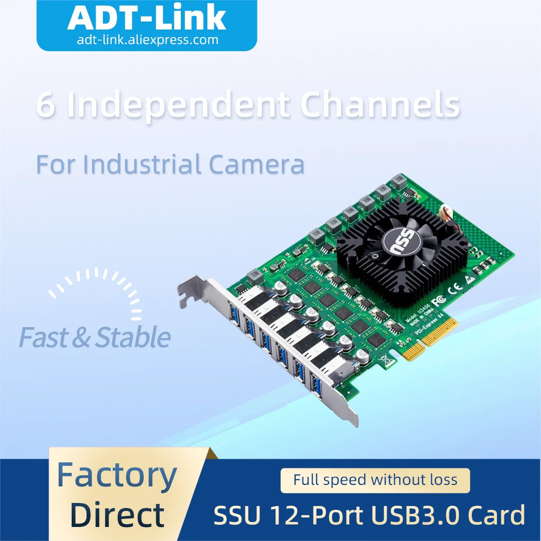 12 Port PCI-E to 19Pin USB3.0 Expansion Card Independent 6 Channel PCIE USB3.0 Adapter Card for Industrial Camera Video Capture