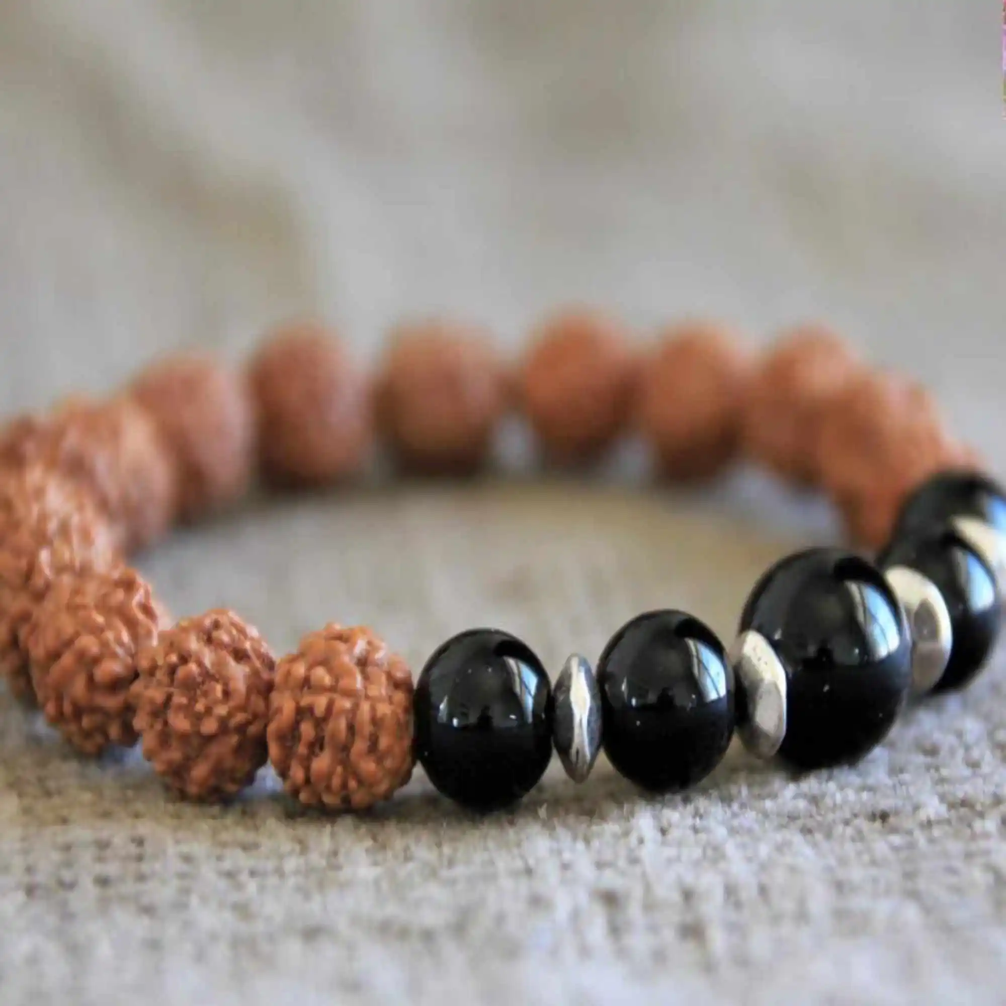 8mm Natural black agate gemstone Rudraksha beads Bracelet Lucky Practice Elegant Chain Chakra All Saints' Day Yoga Energy Easter