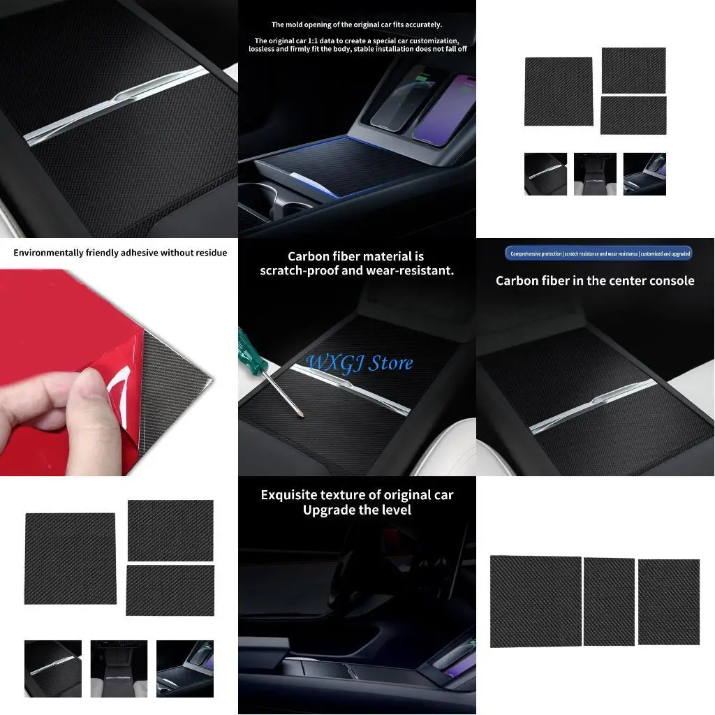 

37JE 3Pcs Center Console Decal Dashboard Panel Carbon Fiber Trim Cover for