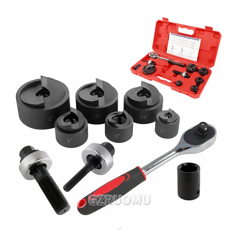 Manual Ratchet Knockout Hole Punch Driver Kit 1/2 to 2 Inch(22.5-61.5mm) Electrical Conduit Hole Cutter Set KO Tool Kit CC-60