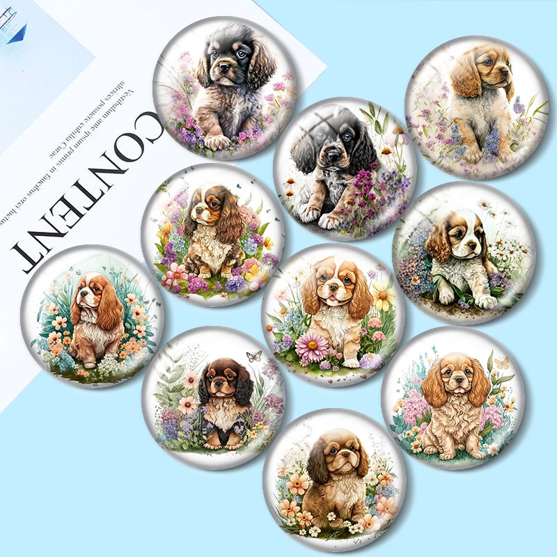 

Cute Flower Spaniel 10pcs 12mm/18mm/20mm/25mm Round photo glass cabochon demo flat back Making findings