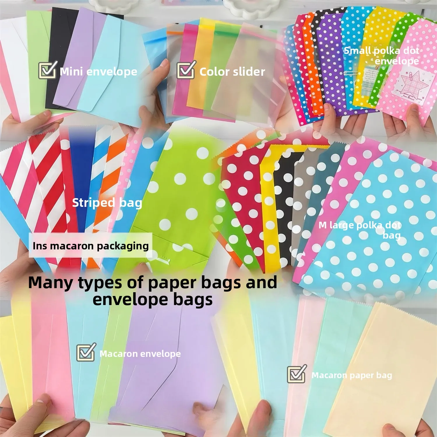 

10/20pc Colorful Polka Dot Envelope Bag Mini Ziplock Sealed Candy Gift Bag Idol Photos Creative Packaging Striped Kraft Paper