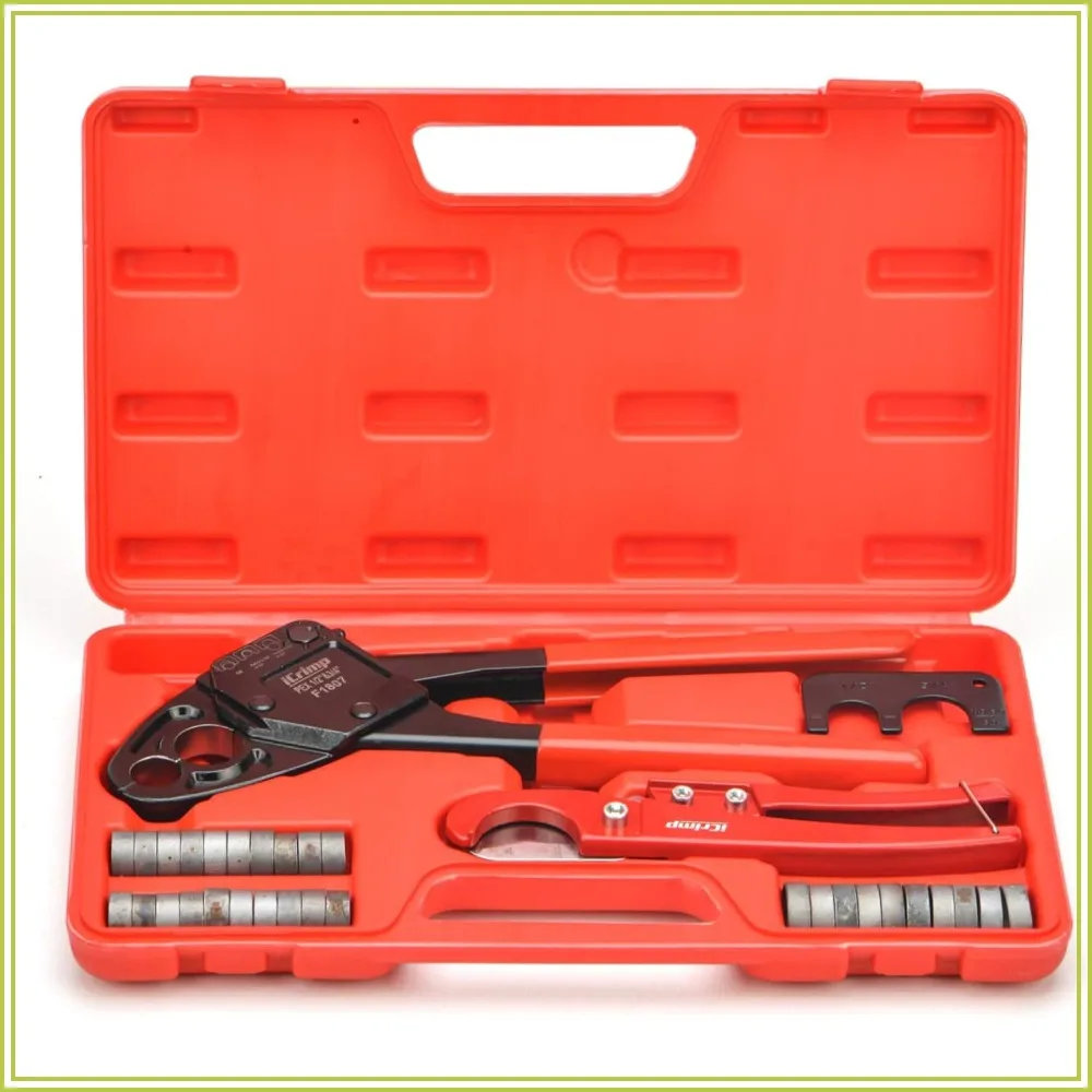 

Angle PEX Crimping Tool Kit for 1/2" & 3/4" Rings with Go/No-Go Gauge and Cutter, Compatible with US F1807 Standards