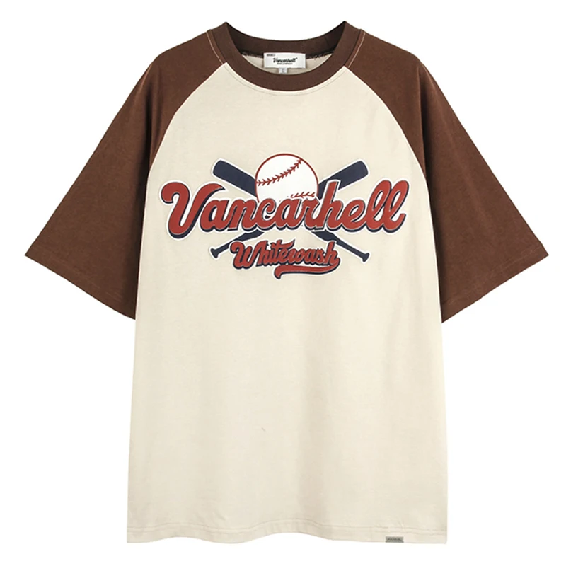 Men Harajuku Streetwear T Shirt Japanese Vintage Baseball Theme Print Graphic T Shirt Cotton Loose Hip Hop Tshirt Oversize Tees