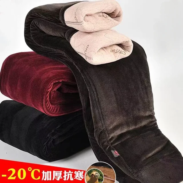 Zimowe legginsy damskie złote aksamitne solidne grube spodnie z wysokim stanem luźna odzież wierzchnia elastyczny termiczny polar Retro spodnie ołówkowe