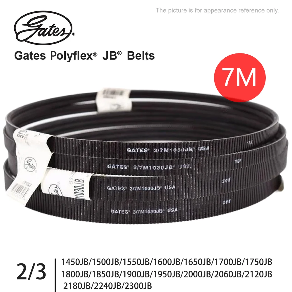 

Gates Polyflex® JB® Belts 2/7M and 3/7M-1450JB/1500JB/1550JB/1600JB/1650JB/1700JB - 2240JB/2300JB Transmission Triangle Belt