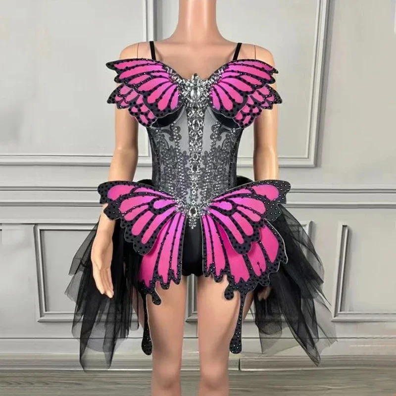 Strass Vlinder Bodysuit Vrouwen Party Gogo Danser Kostuums Festival Outfit Dj Ds Stage Jazz Dans Jurken