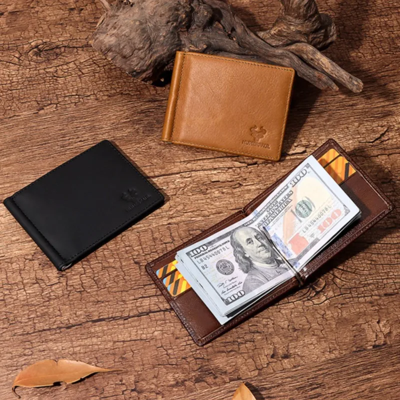 Men's Simple Thin Genuine Leather Wallet Top-Grain Cowhide Multi-Slot ID Card Holder Luxury Coin Purse Billeteras Cuero Hombre