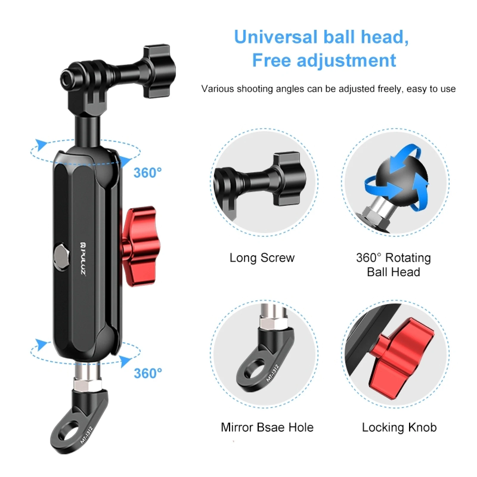 Imagem -05 - Puluz-motocicleta Retrovisor Oblíqua Cnc Metal Magic Arm Rod Mount