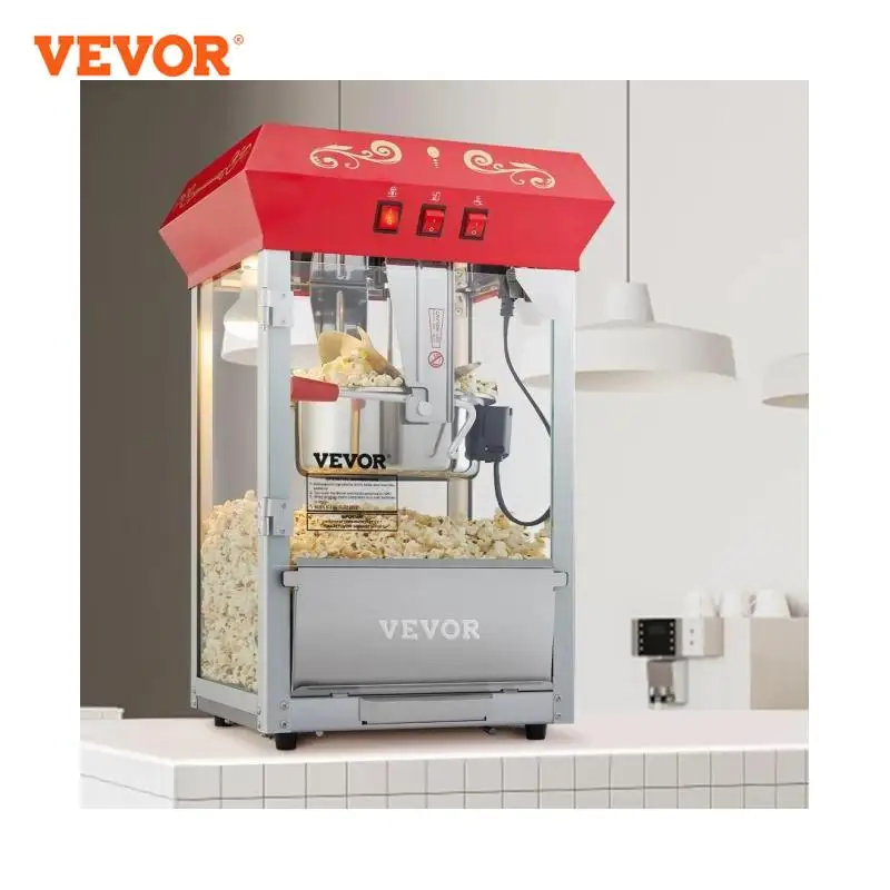 VEVOR 8/12Oz Electric Popcorn Maker Commercial Popper Machine  Automatic Corn Cookware with Scoop Spoon SUS304 Heating Tube