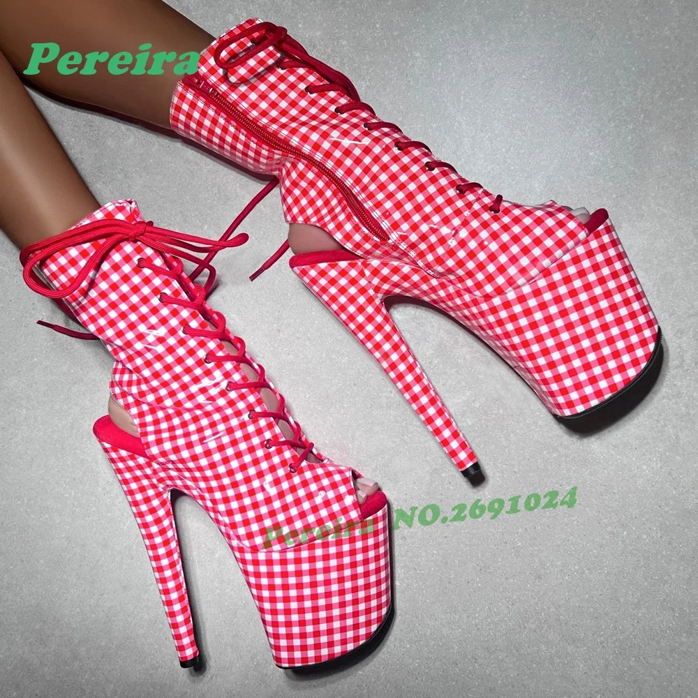 

Красные ботильоны на платформе с открытым носком в стиле ретро, на шнуровке, на высоком каблуке-шпильке, женские сандалии для танцев на пилоне, на молнии