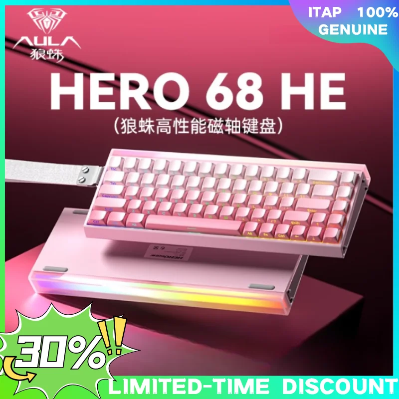Novo teclado de interruptor magnético para jogos AULA HERO 68 HE E-sports 60% com fio RGB Hot Swap 8K taxa de retorno teclado mecânico personalizado