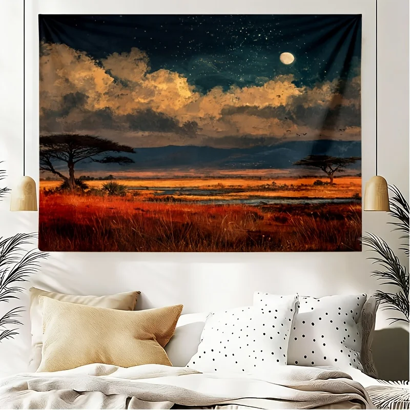 Cosmic Galaxy Sunset Night Sky Landscape Mural Tapestry Boho Room Decor Fabric Wall Hanging Art Print