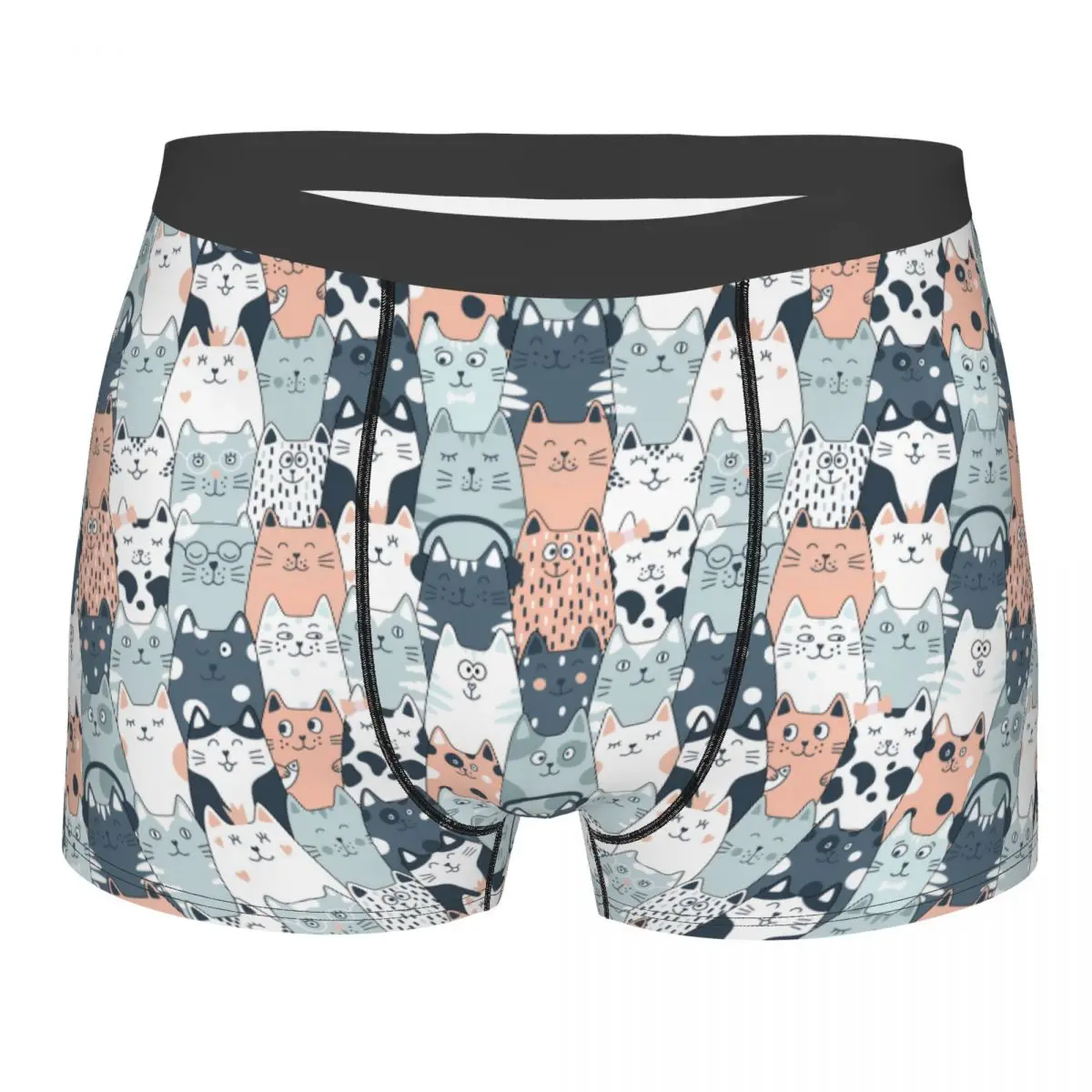 

Custom Cute Kitten Cat Doodle Underwear Men Breathable Boxer Briefs Shorts Panties Soft Underpants For Male