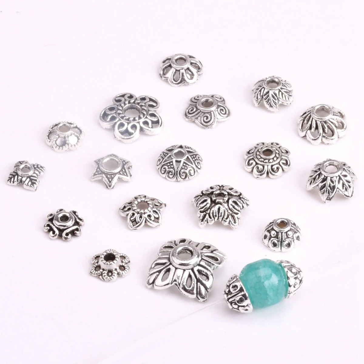 50pcs 6mm~11mm Flower Shape Tibetan Silver Color Alloy Metal Loose Spacer Beads Caps For Jewelry Making DIY Findings