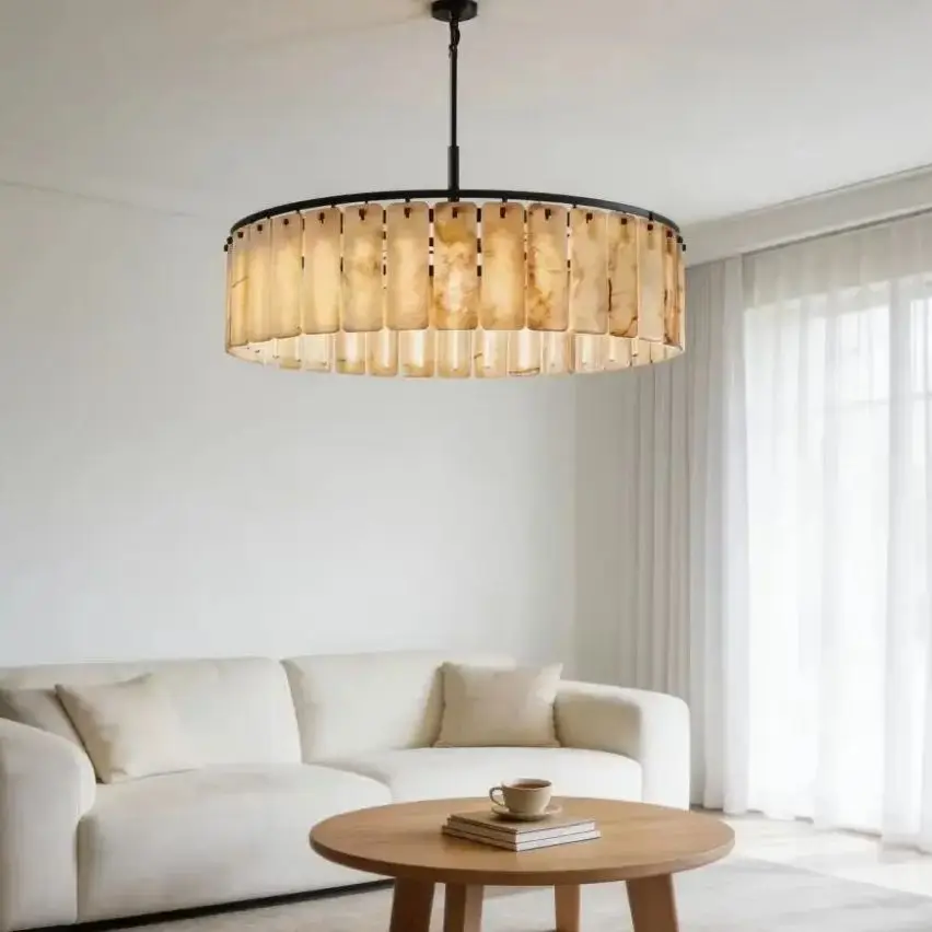 Light Luxury American Style Chandelier Solid Copper With Natural Onyx Stone For Villa Living Room And Model House Decoration