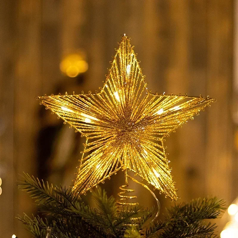 Świecąca choinka LED Star Tree Topper Dekoracja na choinkę Pięciogwiazdkowe światła LED Decor Świecące żelazko Xmas Zasilany z baterii