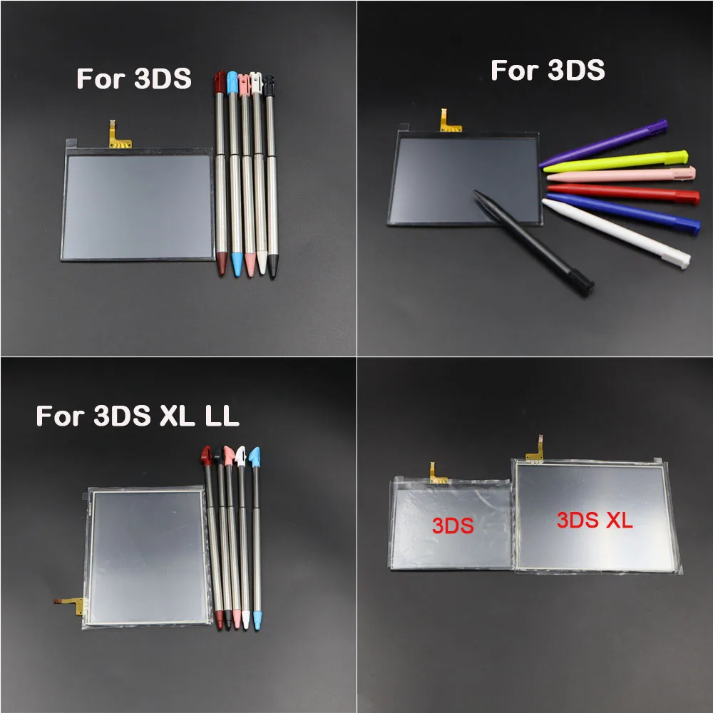 1 Juego de Panel de pantalla táctil de cristal digitalizador para consola de juegos Nintend 3DS 3DS XL LL con lápiz óptico retráctil de Metal y plástico