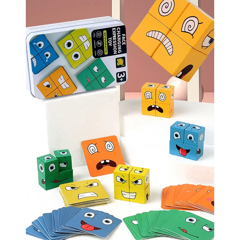 Wooden Expression Jigsaw Puzzle Educational Educational Game Toys Face-Changing Cubic Volume Blocks Toys