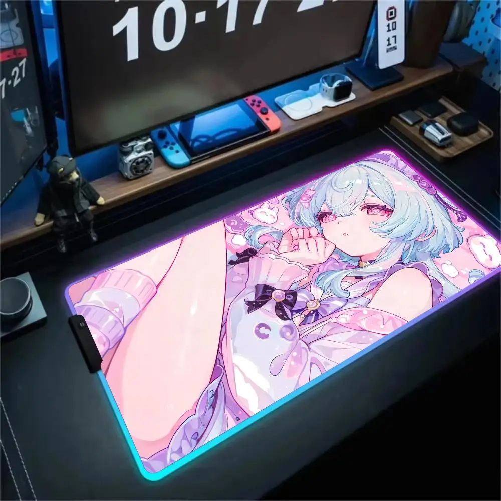 

RGB Mouse pad 2d kawaii anime girl LED glow gaming mat rubber anti-slip Desk Mat gamer pc accessories Gaming keypad mousepad