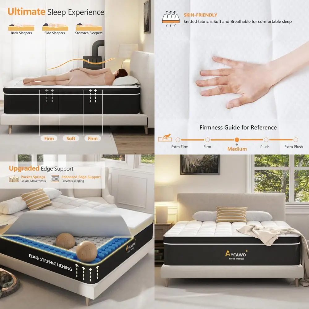 Twin Size Cooling Gel Memory Foam Hybrid Mattress in a Box, Quiet Pocket Springs, Breathable Fabric, Medium Firmness, 365-Night