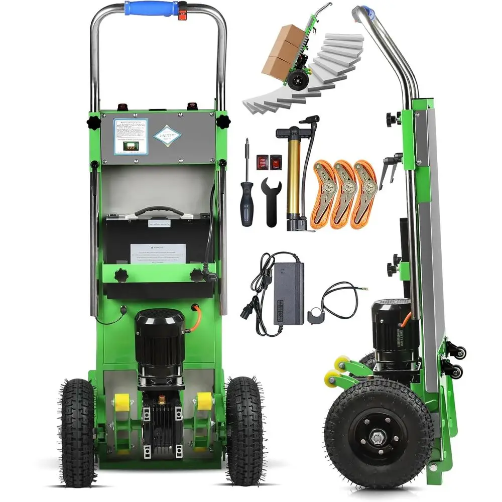 

Электрическая тележка для подъема по лестнице 1250 Вт - грузоподъемность 408 кг для перевозки мебели (зеленая)