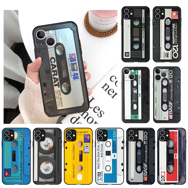 Soft Black Phone Case For iPhone 13 12 Mini 11 Pro Max 7 8 6S Plus SE2022 X XR XS Retro Cassette Tape Silicone Matte Back Cover