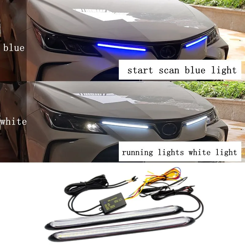 

2pcs LED Car DRL Daytime Running Light Auto Headlight Strip Waterproof Flow White Turn Signal Yellow Day Lights Universal 12v