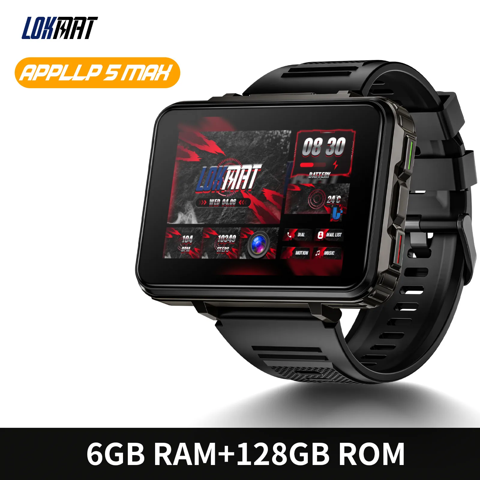 

LOKMAT APPLLP 5 MAX Android Часы Телефон Квадратный Большой Экран Wi-Fi 4G Вызовы Смарт-часы Двойная Камера с Фонариком Игровые Часы