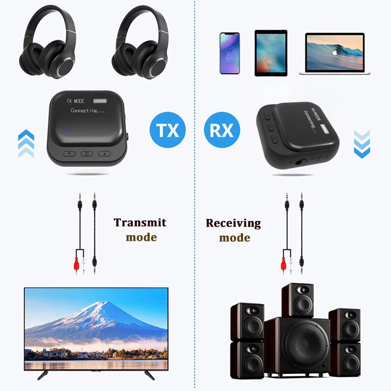 2 v 1 Bluetooth 5.2 rádiový vysílač přijímač bezdrátový 3.5mm hever AUX bezdrátový audio adaptér mikrofon handsfree volat pro TV auto PC