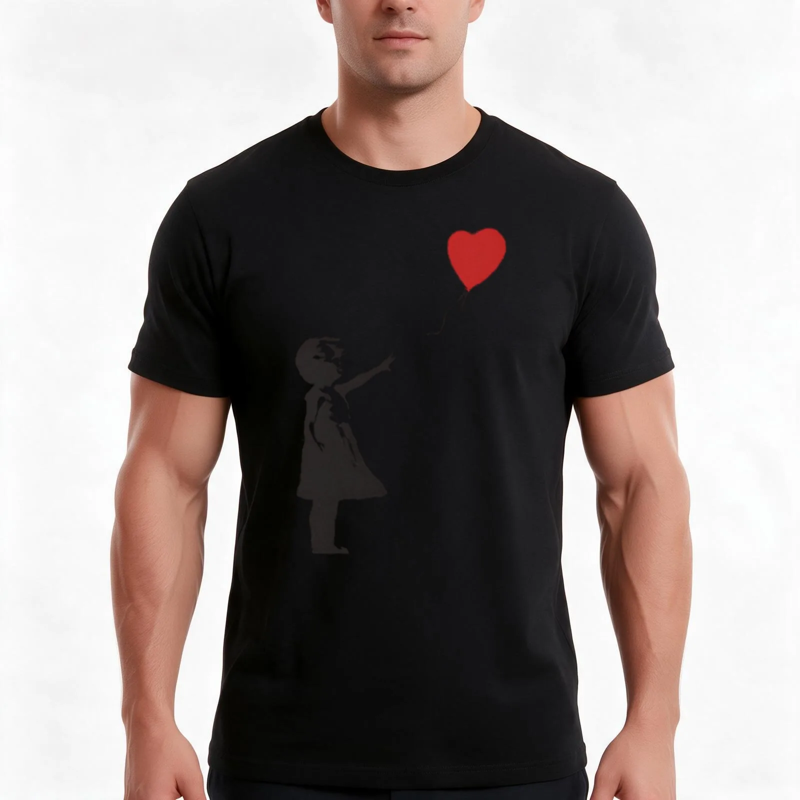 Banksy Girl With Balloon Poster T-Shirt, Summer Casual Cotton Tee, Oversized Streetwear Tops, Vintage Graphic Print, 100% Cotton