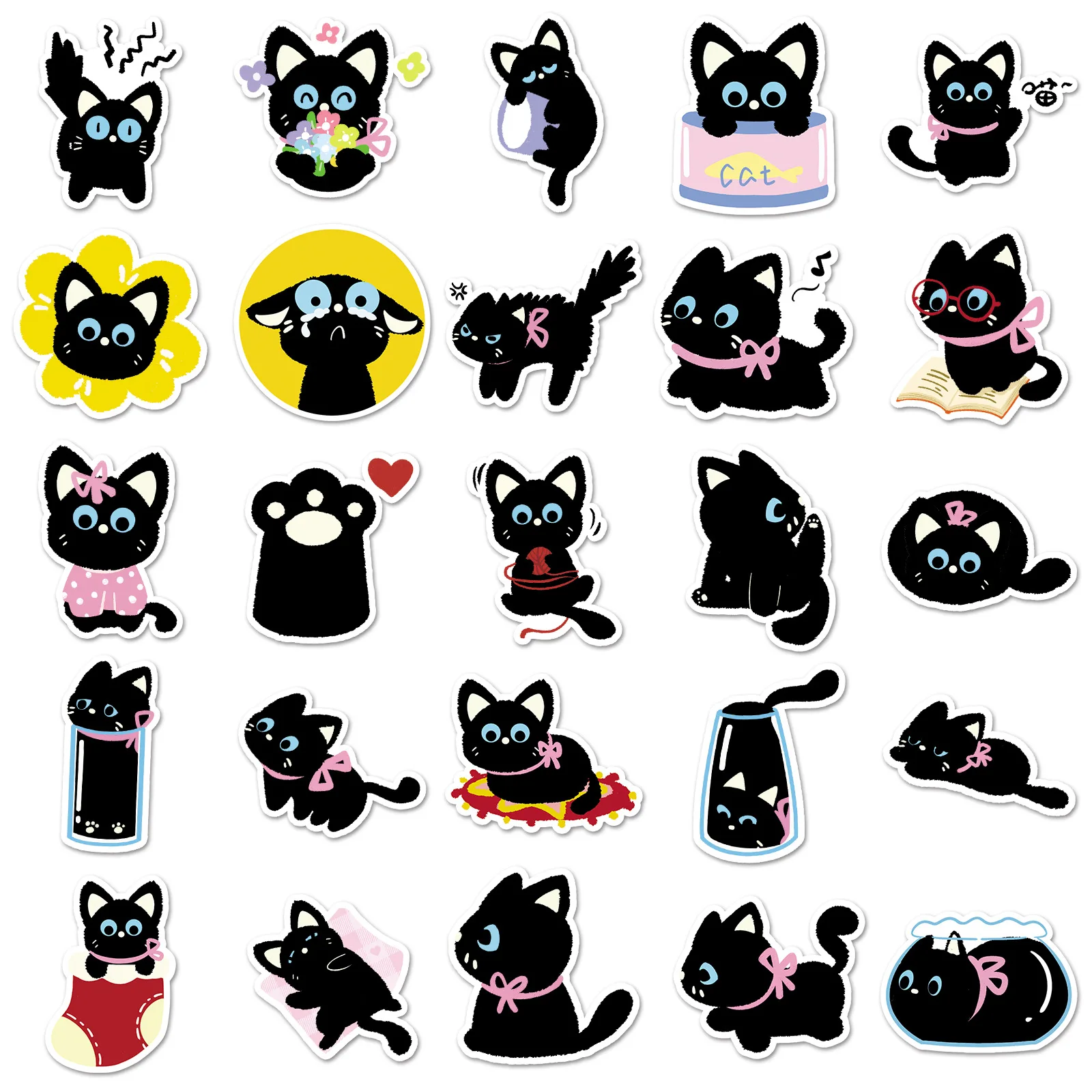 50 pièces chat noir dessiné à la main Style chaton mignon animal de compagnie bricolage Graffiti décoration ordinateur portable guitare valise autocollant étanche enfants jouet