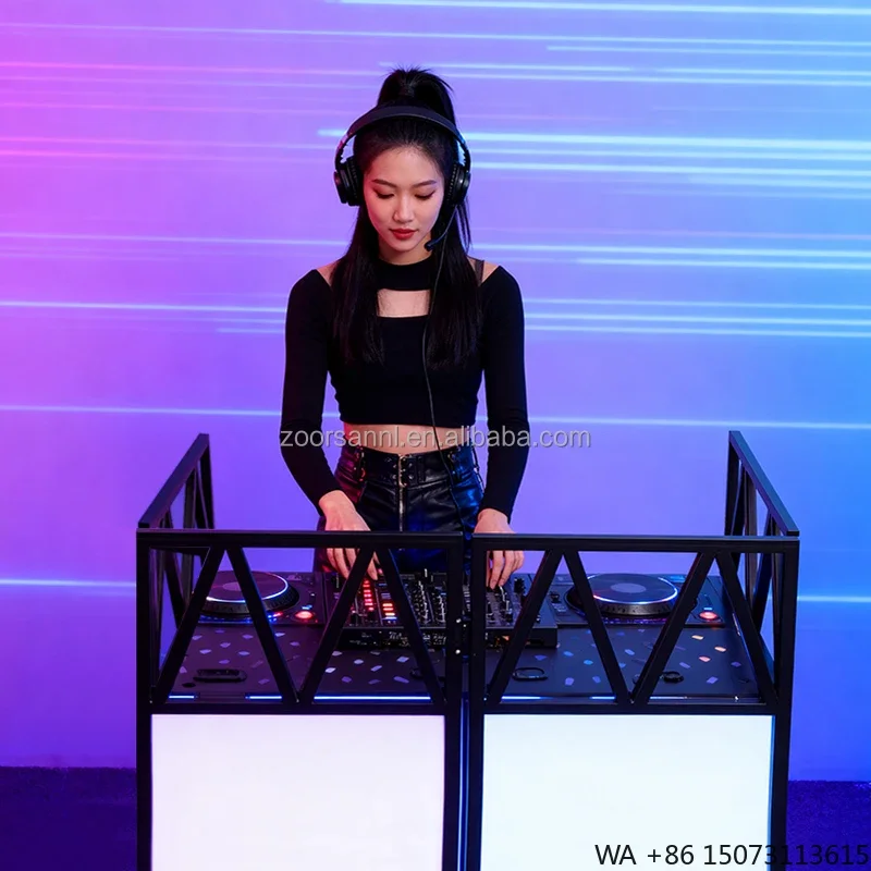 

Customized Pliable Foldable DJ Table Facade Booth Stage Mixer Truss Outdoor Mesa DJ LED Foldable DJ Booth Display Cube LED