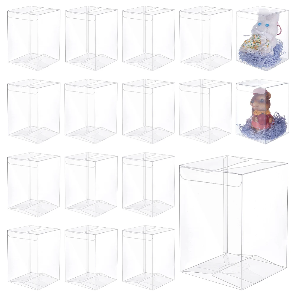 30Pcs Clear PVC Gift Boxes 3.9x3.9x5.6 Inch Transparent PVC Favor Boxes for Wedding Birthday Party Festival Gift Packaging