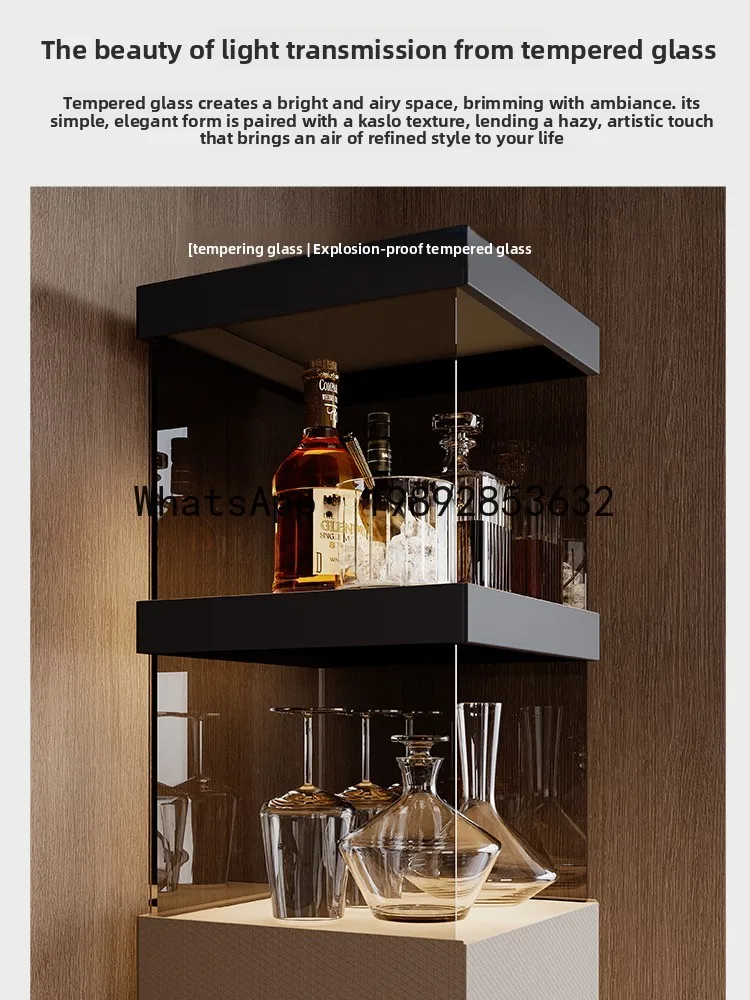 LYY Italian Minimalist Corner Living Room Glass Floating Wine Cabinet Sideboard Integrated Display