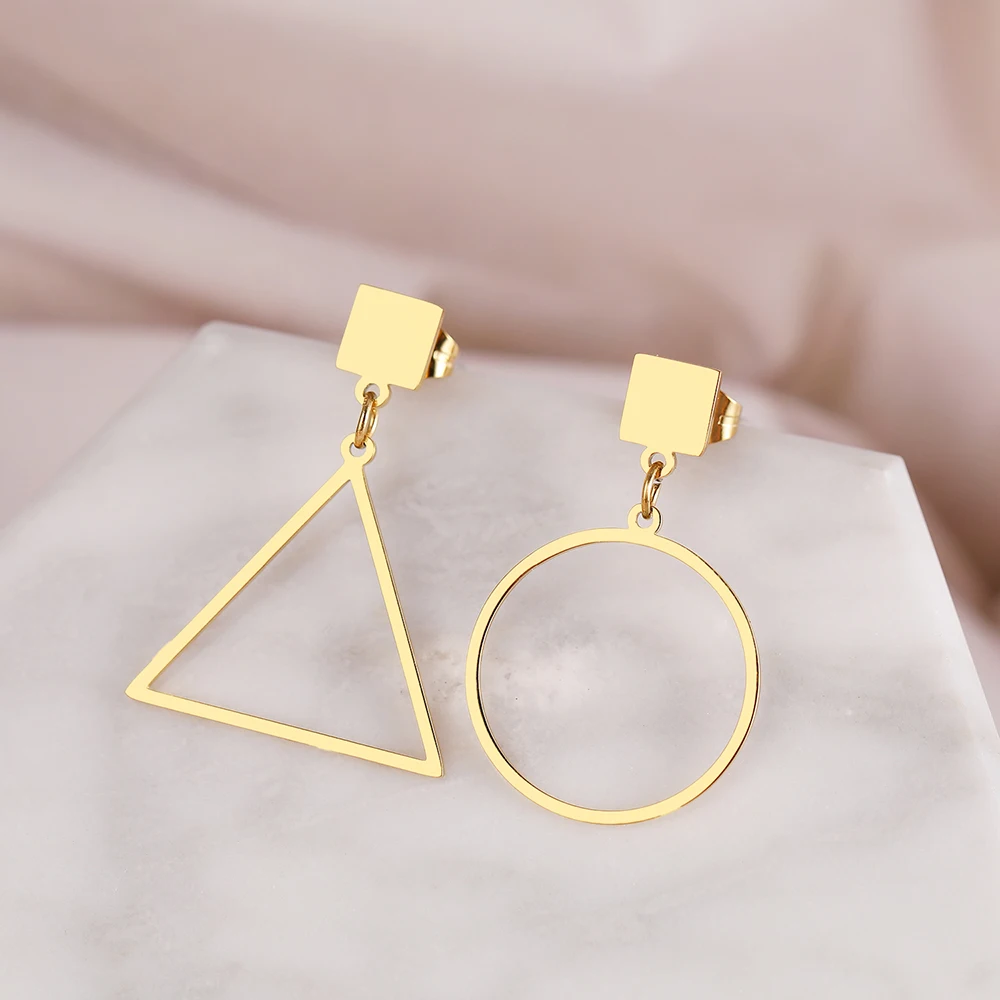 Stainless Steel Earrings New Classic Geometric Square Triangle Circle Simple Pendants Fashion Earrings For Women Jewelry Gifts