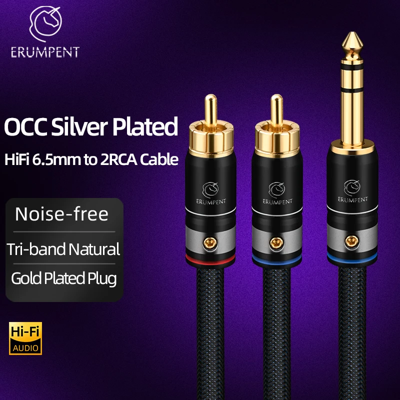 ERUMPENT 6.35mm to 2RCA Cable Hi-end Gold Plated Stereo 6.35mm 1/4 inch Male to 2RCA Male Cable for Mixing Console Amplifier