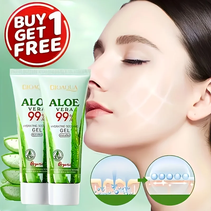 Buy One Get One Free | 2 Tubes of Hydrating Aloe Vera Gel, 99% Pure Essence, Body & Face Natural Moisturizer, Gentle Softening F