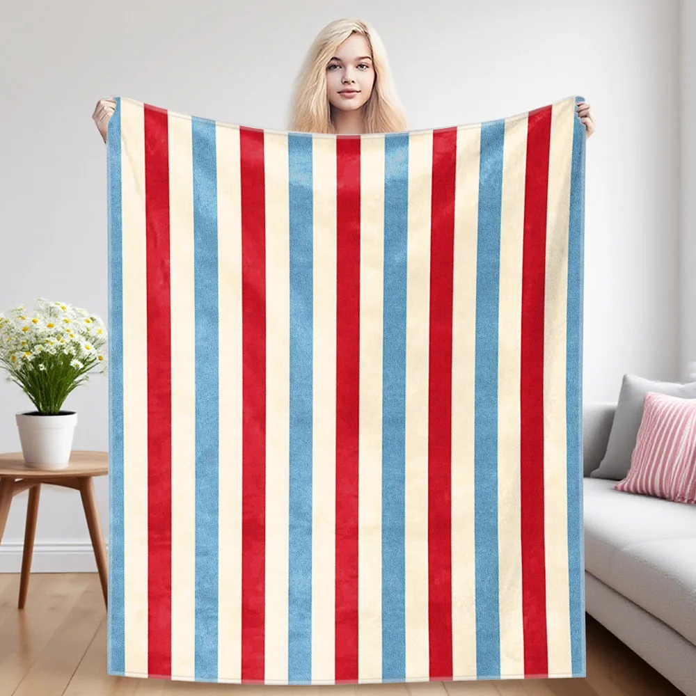 Vintage Color Stripes Flannel Blankets Are Suitable For Sofas, Men's Room Decorations, Thick And Warm Gifts For Teenagers