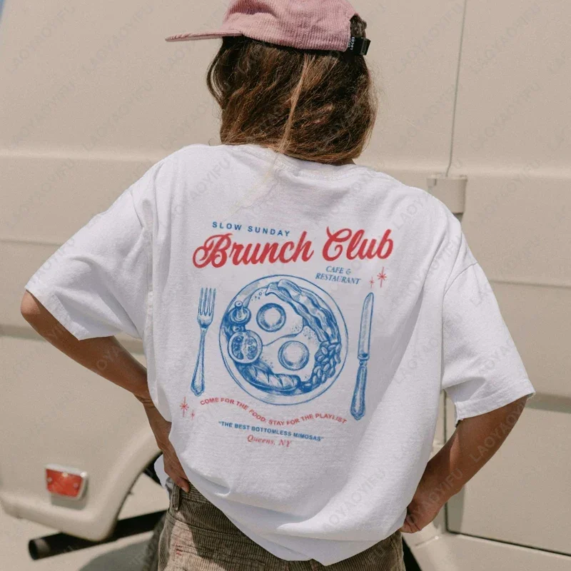 Brunch Women Retro Aesthetic Funny T-Shirts Oversized Streetwear Graphic Tees Hippie Vintage Foodie Shirt Unisex Unique  Clothes