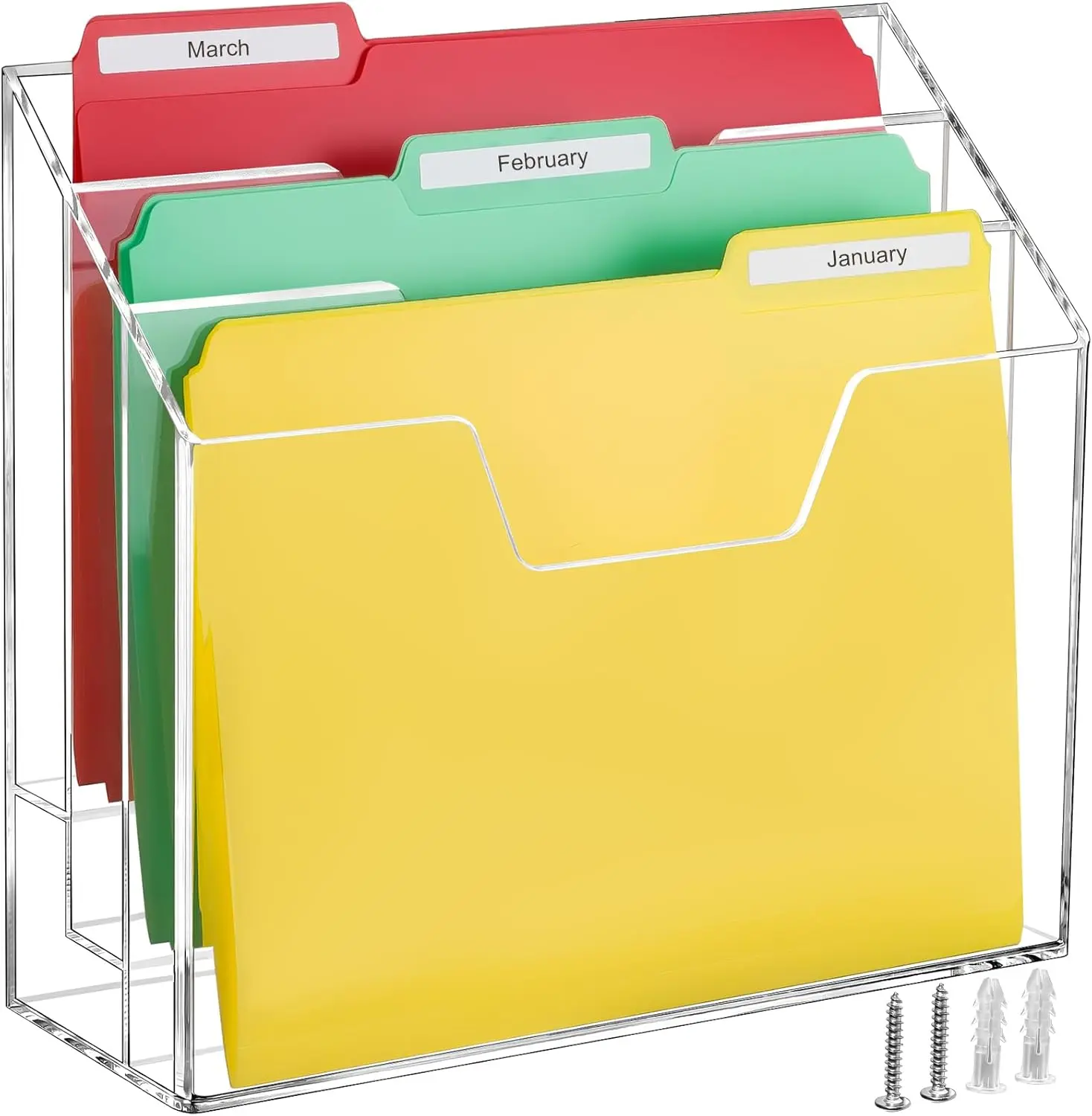 

3-Tier Clear Wall Hanging Magazine Rack, Large Vertical File Holder for Office and Home Desk Storage