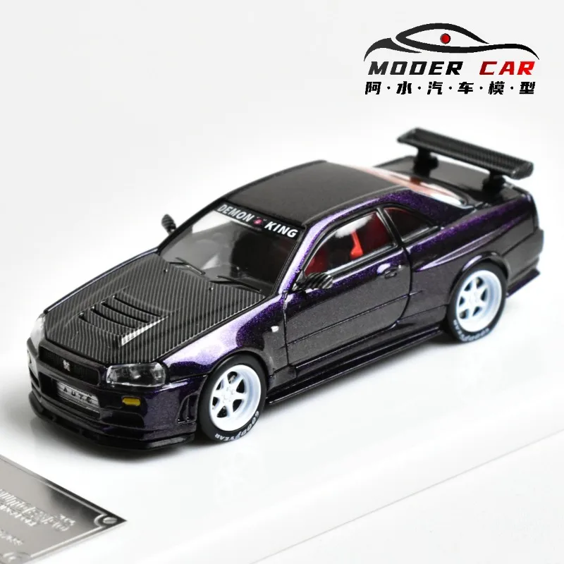 Voiture Demon King 1:64 Nissan GT-R R34, édition exposition, modèle de voiture en alliage de simulation moulé sous pression, jouet pour garçons, ornement de collection pour adultes