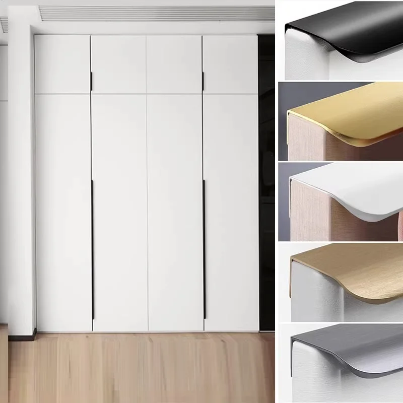 Minimally Designed Door Handles, Invisible Non Perforated Wardrobe with Long Edges, Black Handles, Hidden Handles in Cabinets