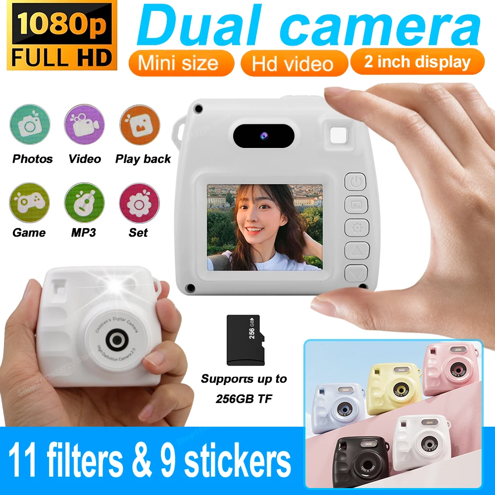 Mini Camcorder with Screen HD 1080P Portable Compact Camcorder with MP3 Front and Rear Dual Camera Support TF Card Recorder