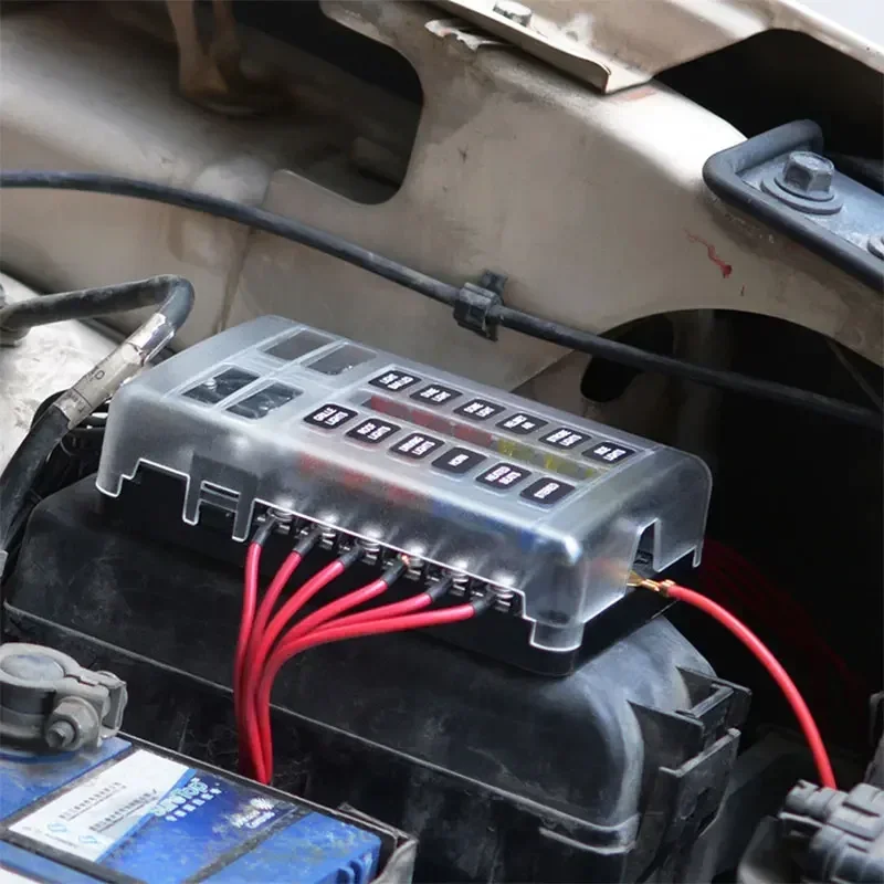 New Car Boat Fuse Box Holder With 6 / 12 Ways Blade Fuse Holder Block & Warning Indicator 12V 36V Power Distribution Panel Board