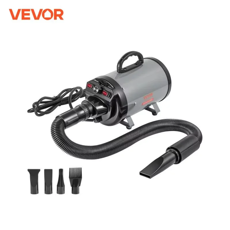 

VEVOR 2000W/2.7HP Dog Blow Dryer Adjustable Speed Temperature Control with 4 Nozzles and Extendable Hose for Pet Hair Grooming