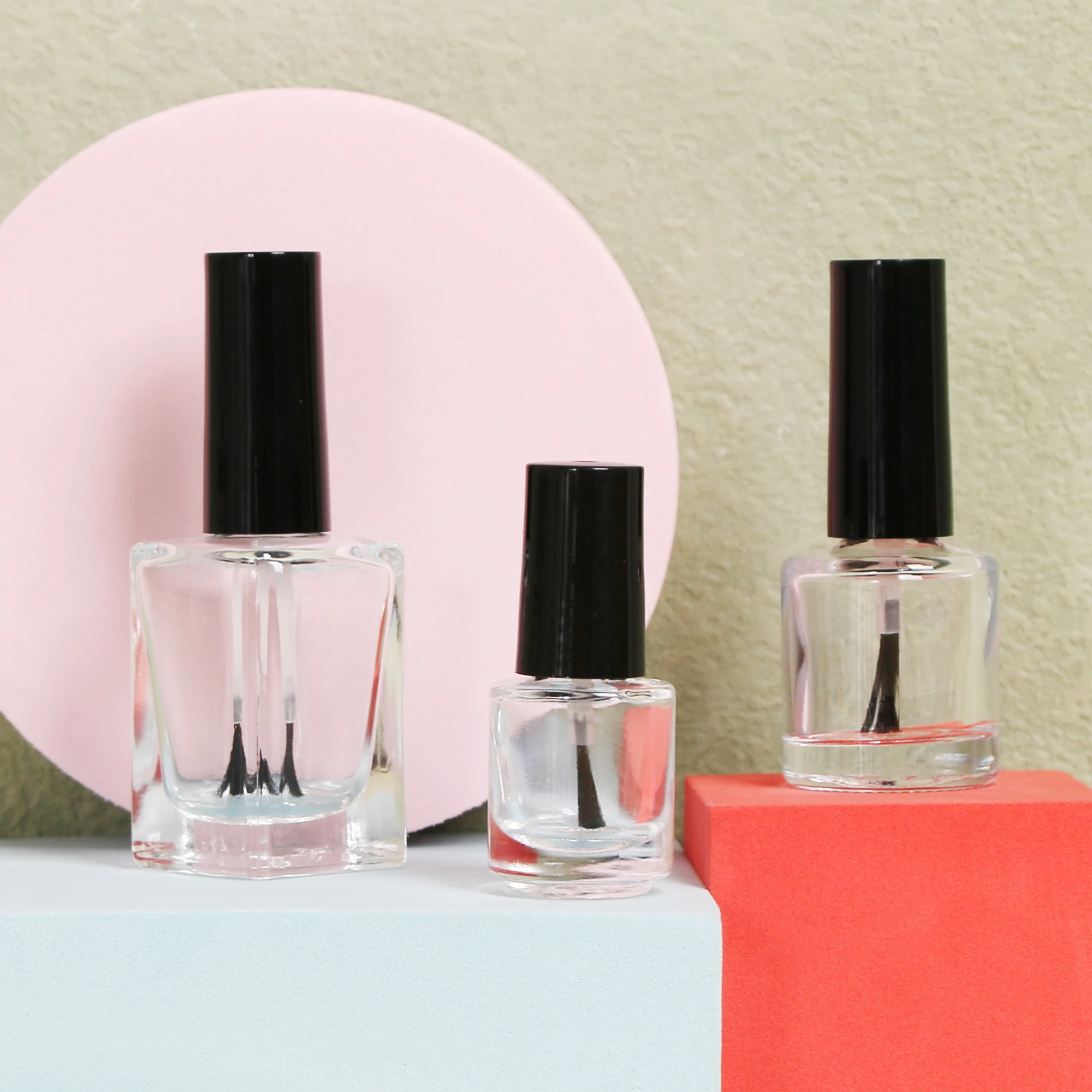 5/10/15ml Empty Nail Polish Glass Bottle Clear Portable Nail UV Gel Container Refillable Bottle Square Round Cosmetic Tube