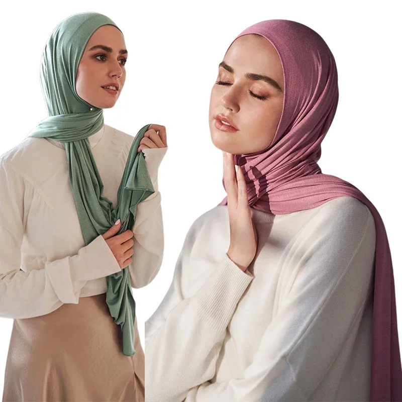 New Jersey Damen Muslimischer Ramadan Mode Modal Baumwolle Jersey Hijab Damen Hochwertiger einfarbiger weicher Hijab Langer afrikanischer Schal
