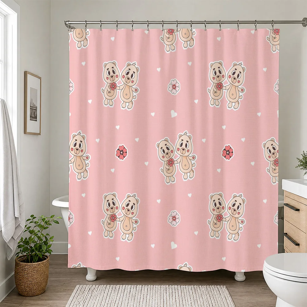 Waterproof Cute Pink Panda Shower Curtain Liner Bathroom Decor Kawaii Baby Animal Printed Shower Curtain for Kids Nursery Bath A