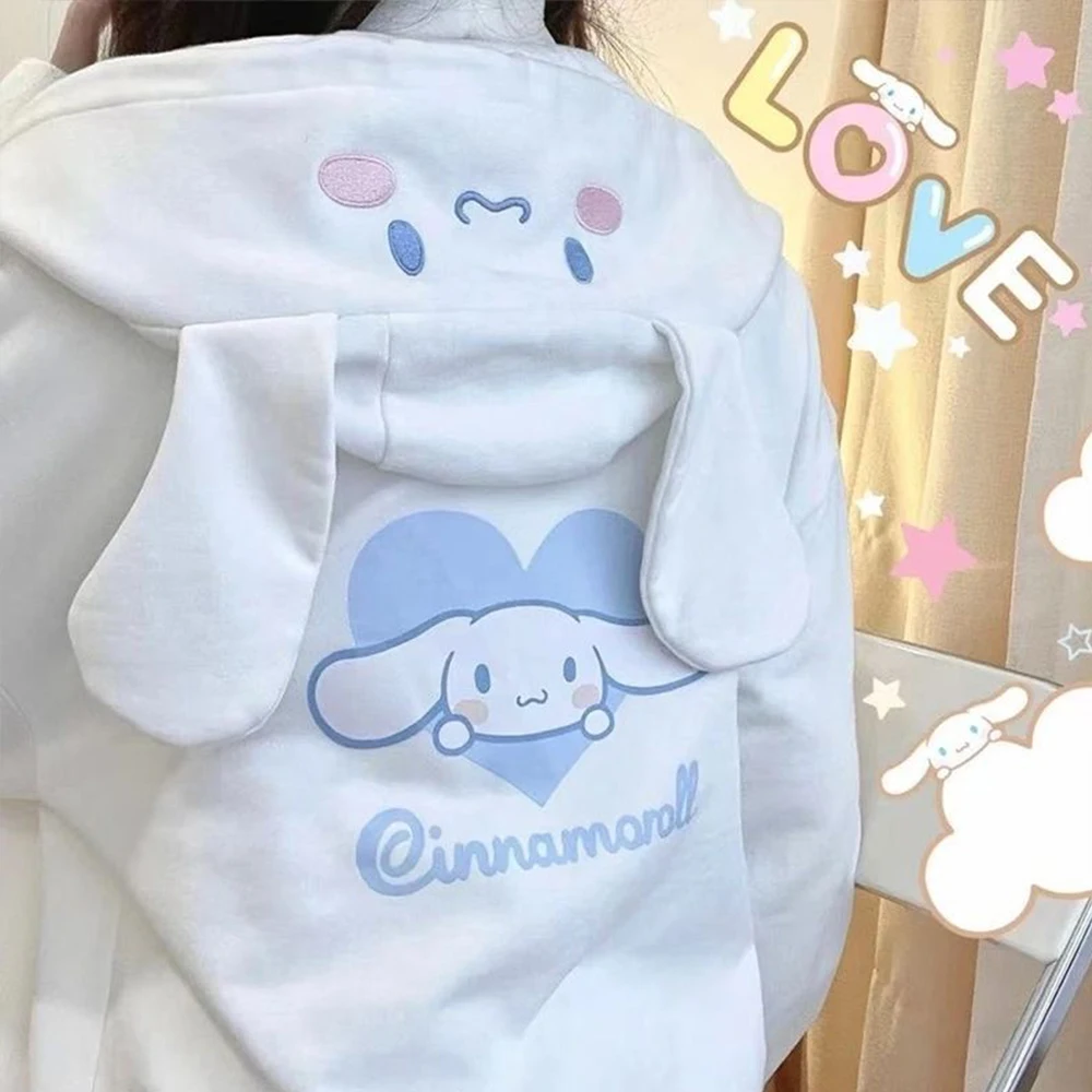 Anime Cinnamoroll Girl Hoodie Jacket Autumn Winter Sanrioed Kuromi Pompom Purin Melody Y2K Cartoon Lolita Coat Girl Hooded Coat